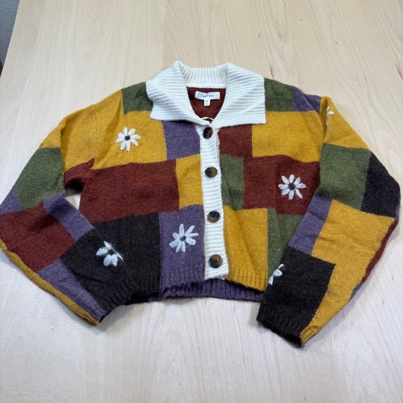 Cleo + Wolf Sweaters - Cleo + Wolf‎ Patchwork Knit Cardigan Sweater Floral Cottagecore Medium